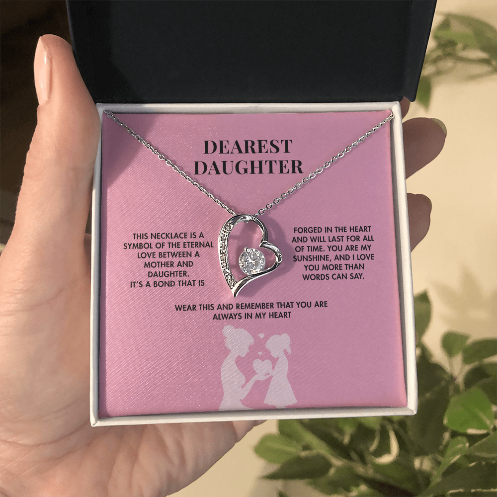 To My Daughter Forever Love Necklace from Mom | 14K White Gold Finish Heart Pendant | Meaningful Birthday Gift