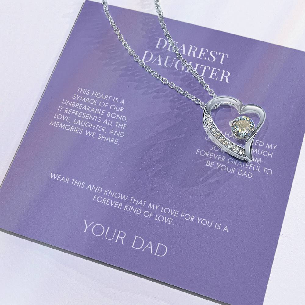 To My Daughter Forever Love Heart Pendant from Dad | Premium 14K White Gold Finish Necklace | Special Holiday Gift
