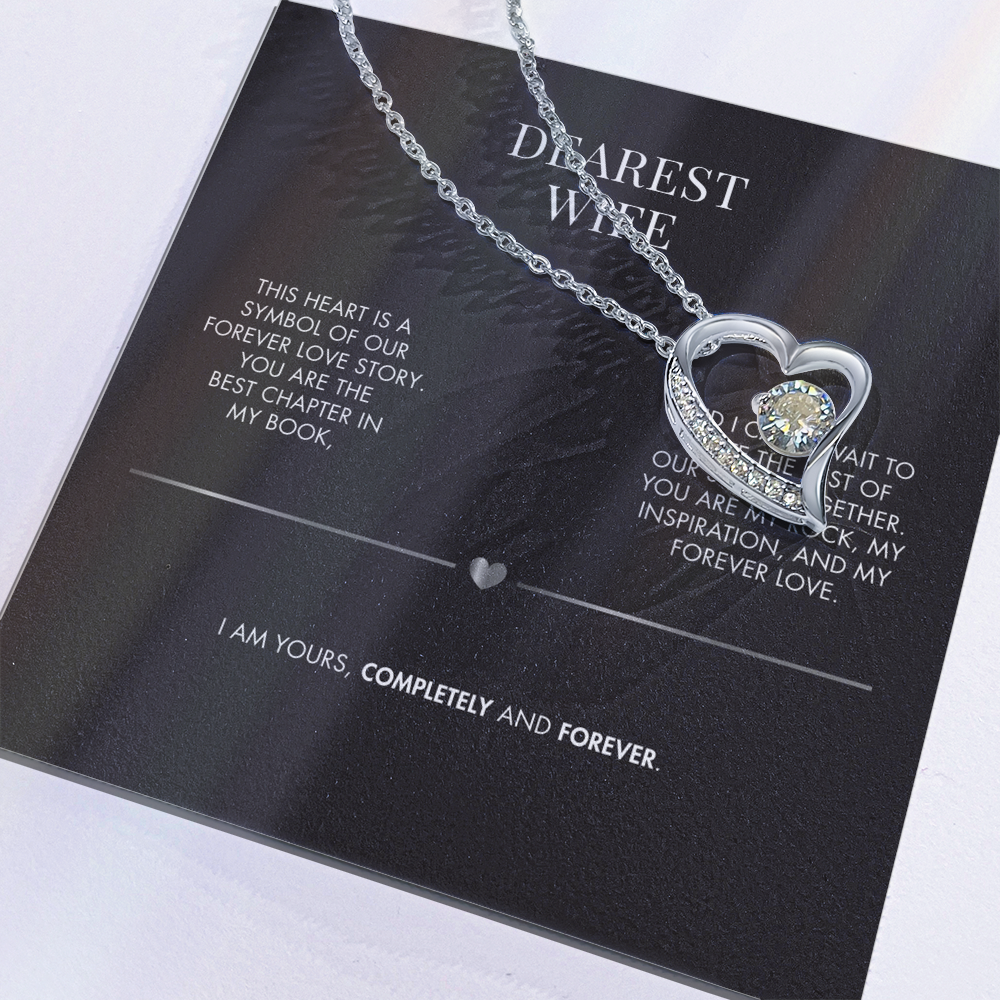 Husband to Wife Forever Love Crystal Pendant | 18K Yellow Gold Finish Necklace | Romantic Holiday Gift for Her