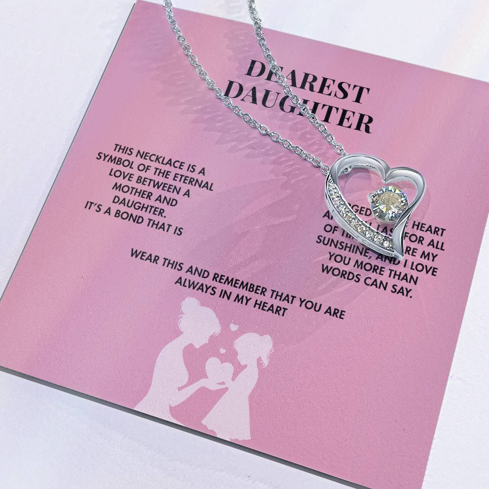 To My Daughter Forever Love Necklace from Mom | 14K White Gold Finish Heart Pendant | Meaningful Birthday Gift