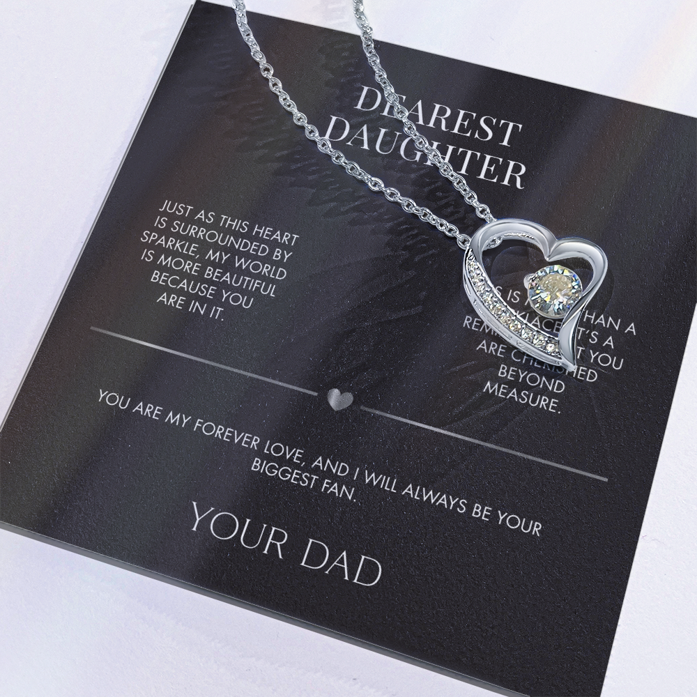 Father to Daughter Forever Love Necklace | 18K Yellow Gold Finish Crystal Pendant | Meaningful Everyday Jewelry Gift