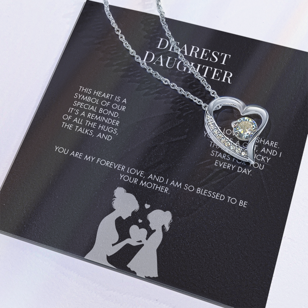 To My Daughter Forever Love Heart Pendant from Mom | Premium 14K White Gold Finish Necklace | Special Holiday Gift