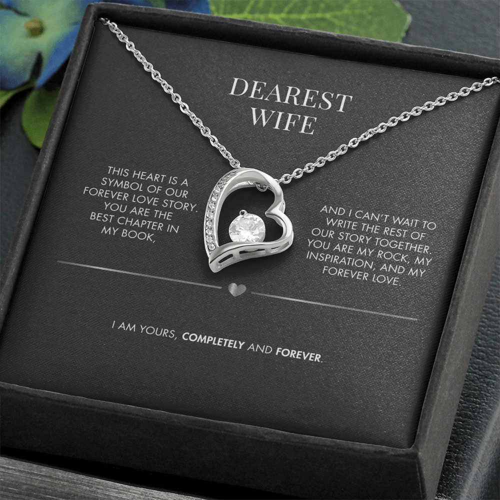 Husband to Wife Forever Love Crystal Pendant | 18K Yellow Gold Finish Necklace | Romantic Holiday Gift for Her