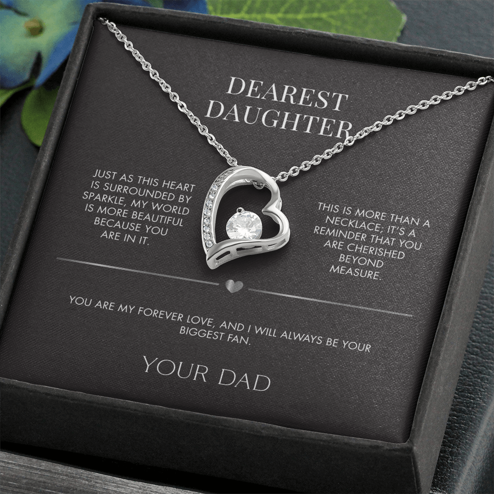 Father to Daughter Forever Love Necklace | 18K Yellow Gold Finish Crystal Pendant | Meaningful Everyday Jewelry Gift