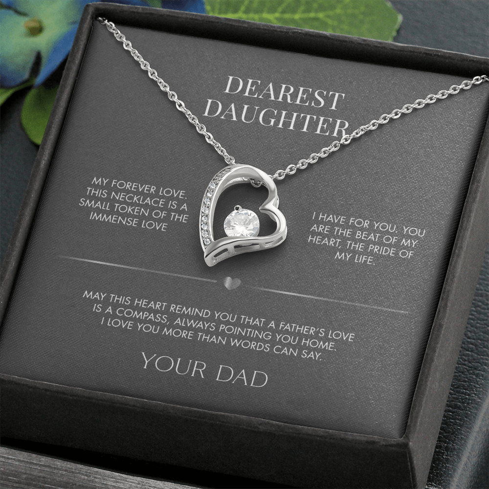Dad to Daughter Forever Love Crystal Necklace | 18K Yellow Gold Finish | Heartfelt Graduation Keepsake