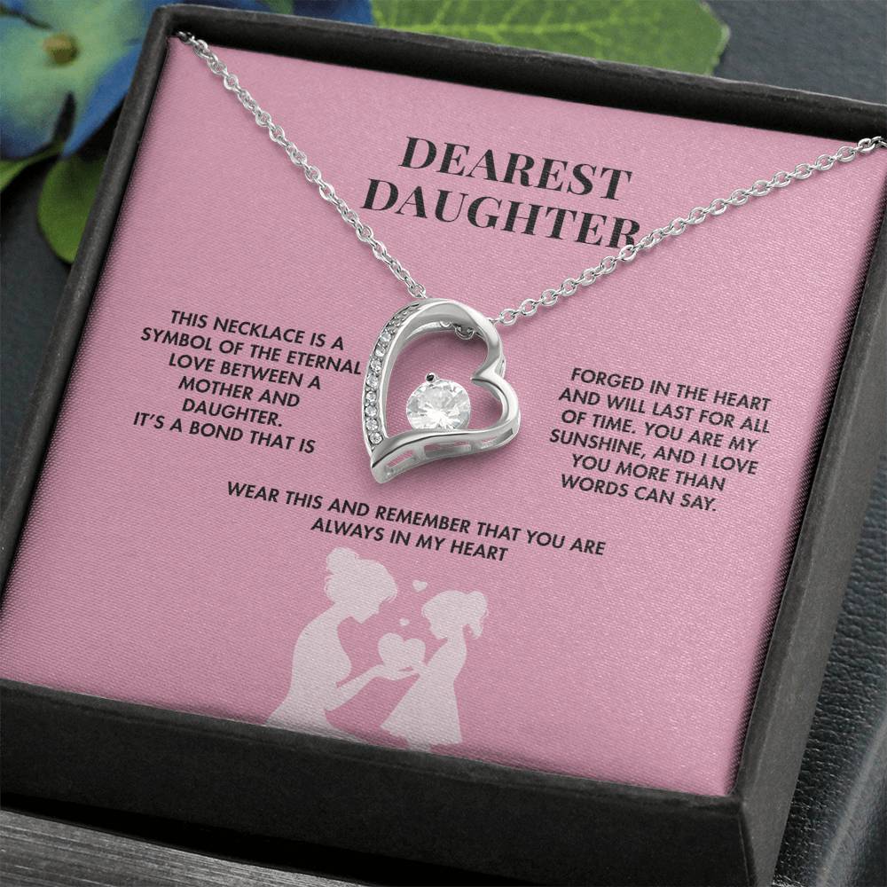 To My Daughter Forever Love Necklace from Mom | 14K White Gold Finish Heart Pendant | Meaningful Birthday Gift