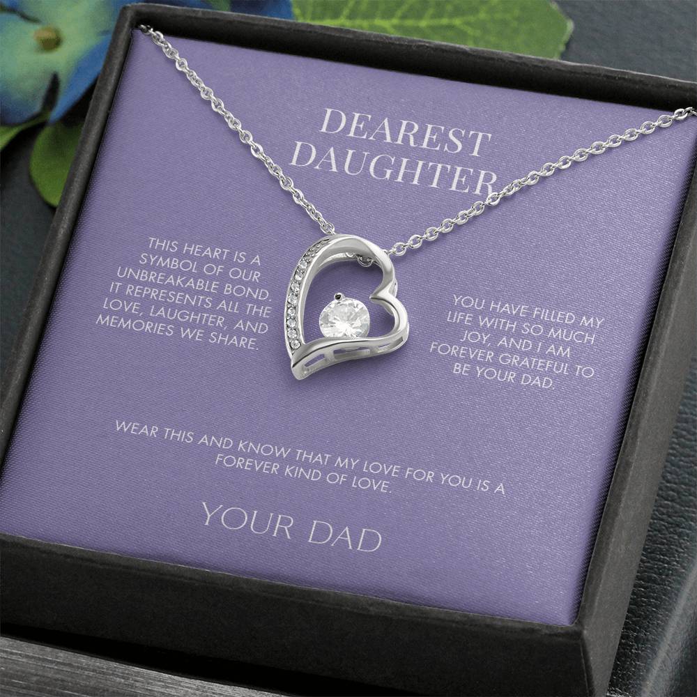 To My Daughter Forever Love Heart Pendant from Dad | Premium 14K White Gold Finish Necklace | Special Holiday Gift