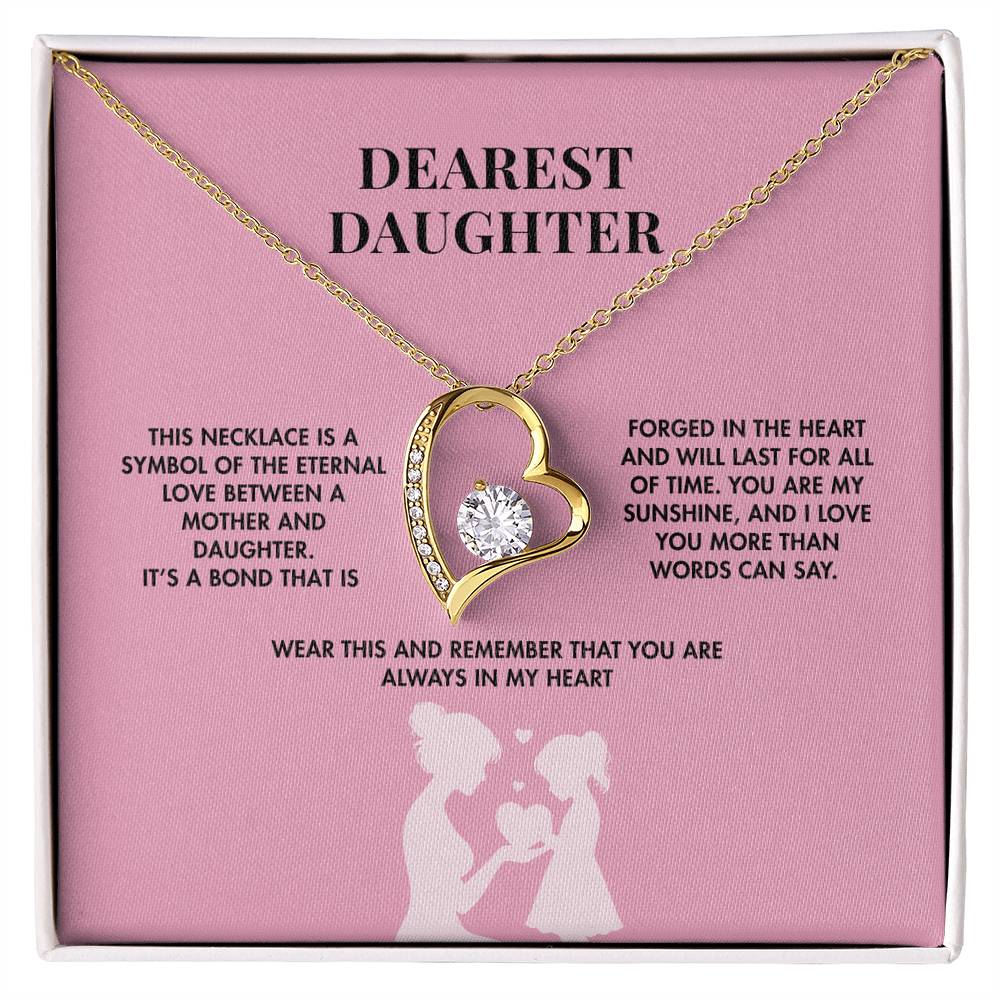 To My Daughter Forever Love Necklace from Mom | 14K White Gold Finish Heart Pendant | Meaningful Birthday Gift