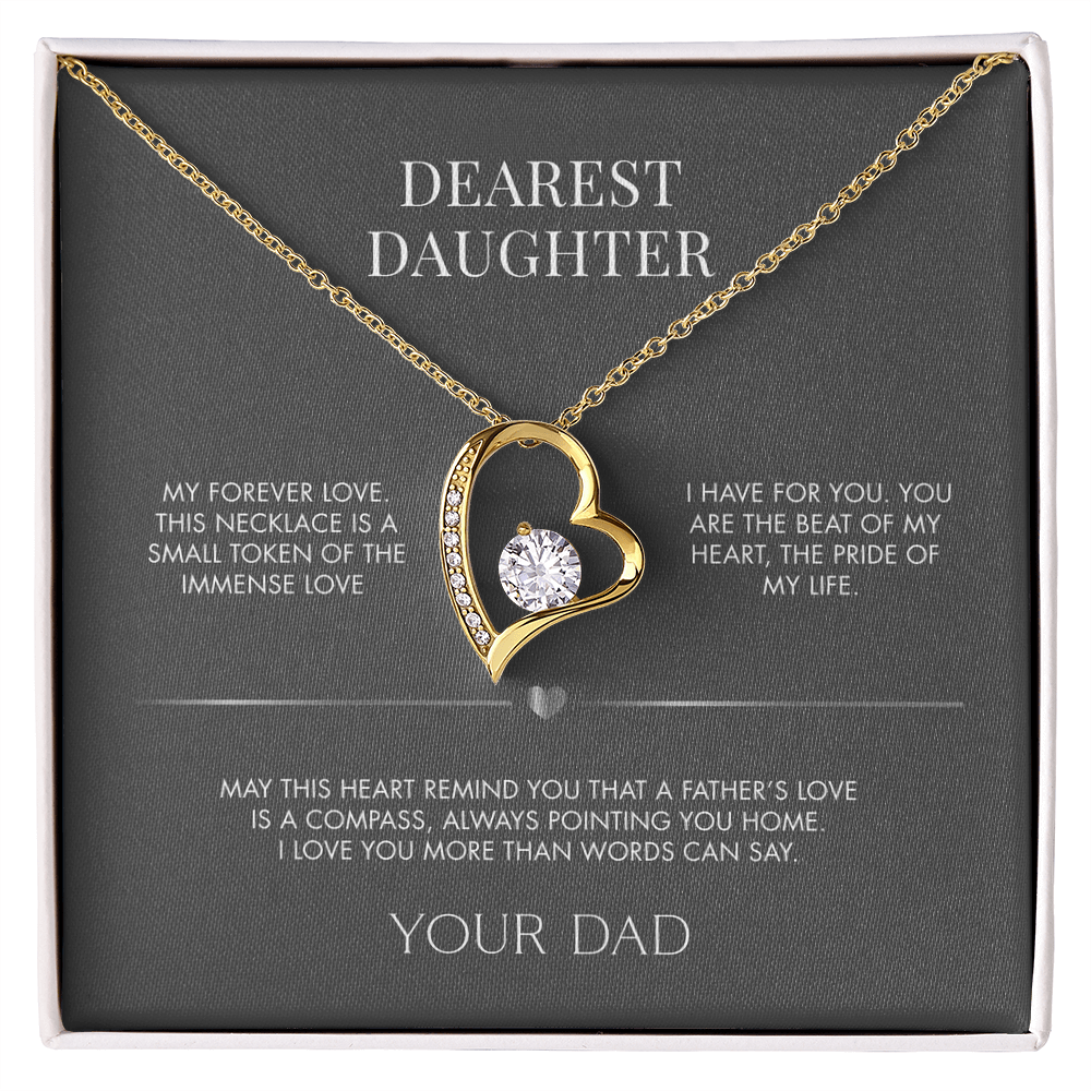 Dad to Daughter Forever Love Crystal Necklace | 18K Yellow Gold Finish | Heartfelt Graduation Keepsake