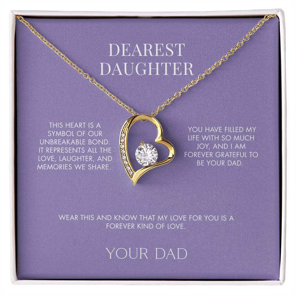 To My Daughter Forever Love Heart Pendant from Dad | Premium 14K White Gold Finish Necklace | Special Holiday Gift