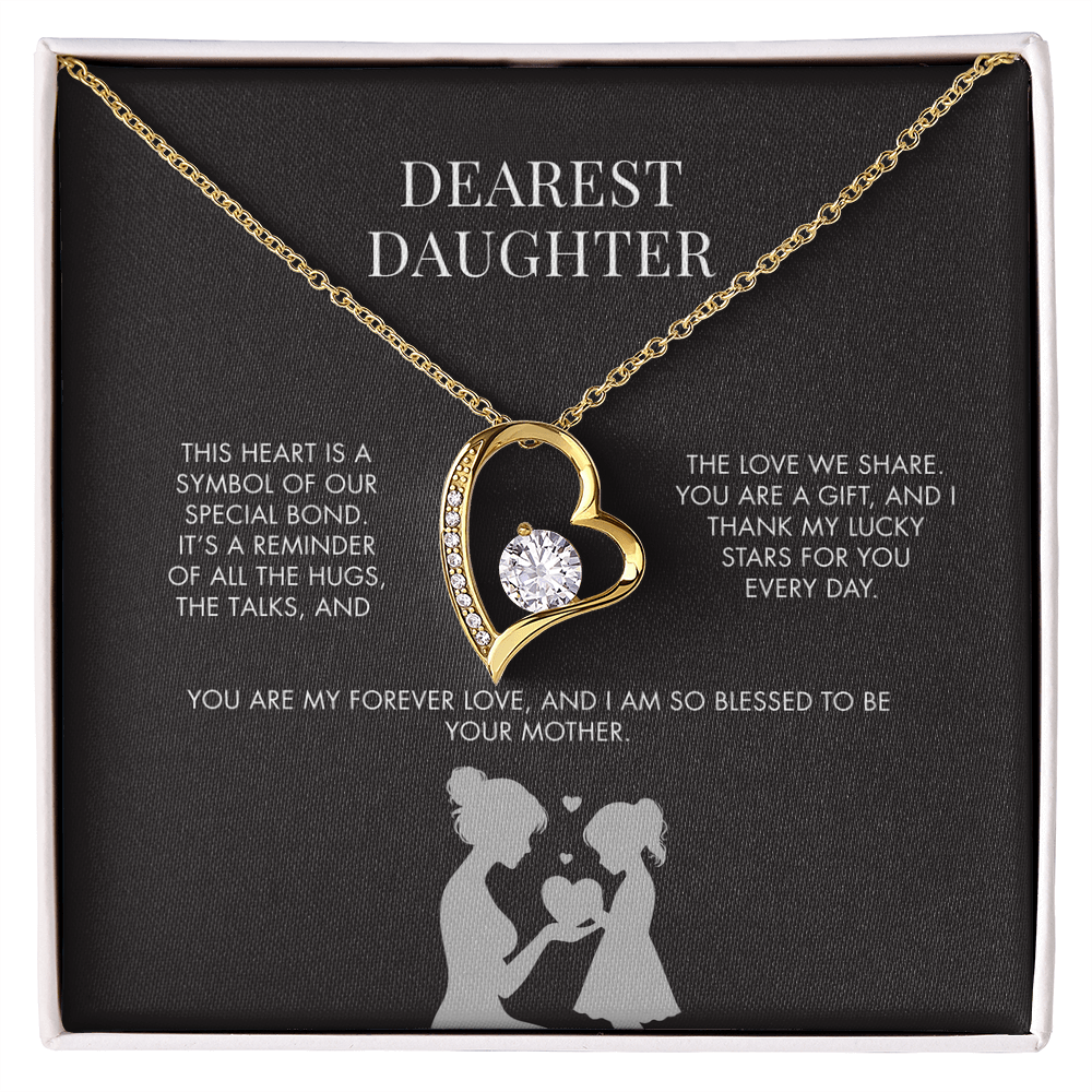 To My Daughter Forever Love Heart Pendant from Mom | Premium 14K White Gold Finish Necklace | Special Holiday Gift