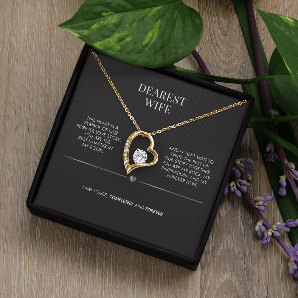 Husband to Wife Forever Love Crystal Pendant | 18K Yellow Gold Finish Necklace | Romantic Holiday Gift for Her