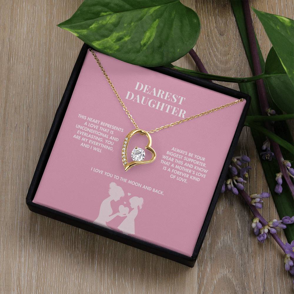 Mother to Daughter Forever Love Crystal Necklace | 18K Yellow Gold Finish | Heartfelt Graduation Keepsake