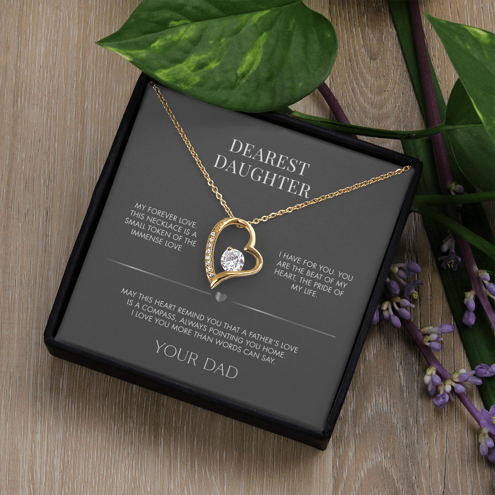 Dad to Daughter Forever Love Crystal Necklace | 18K Yellow Gold Finish | Heartfelt Graduation Keepsake