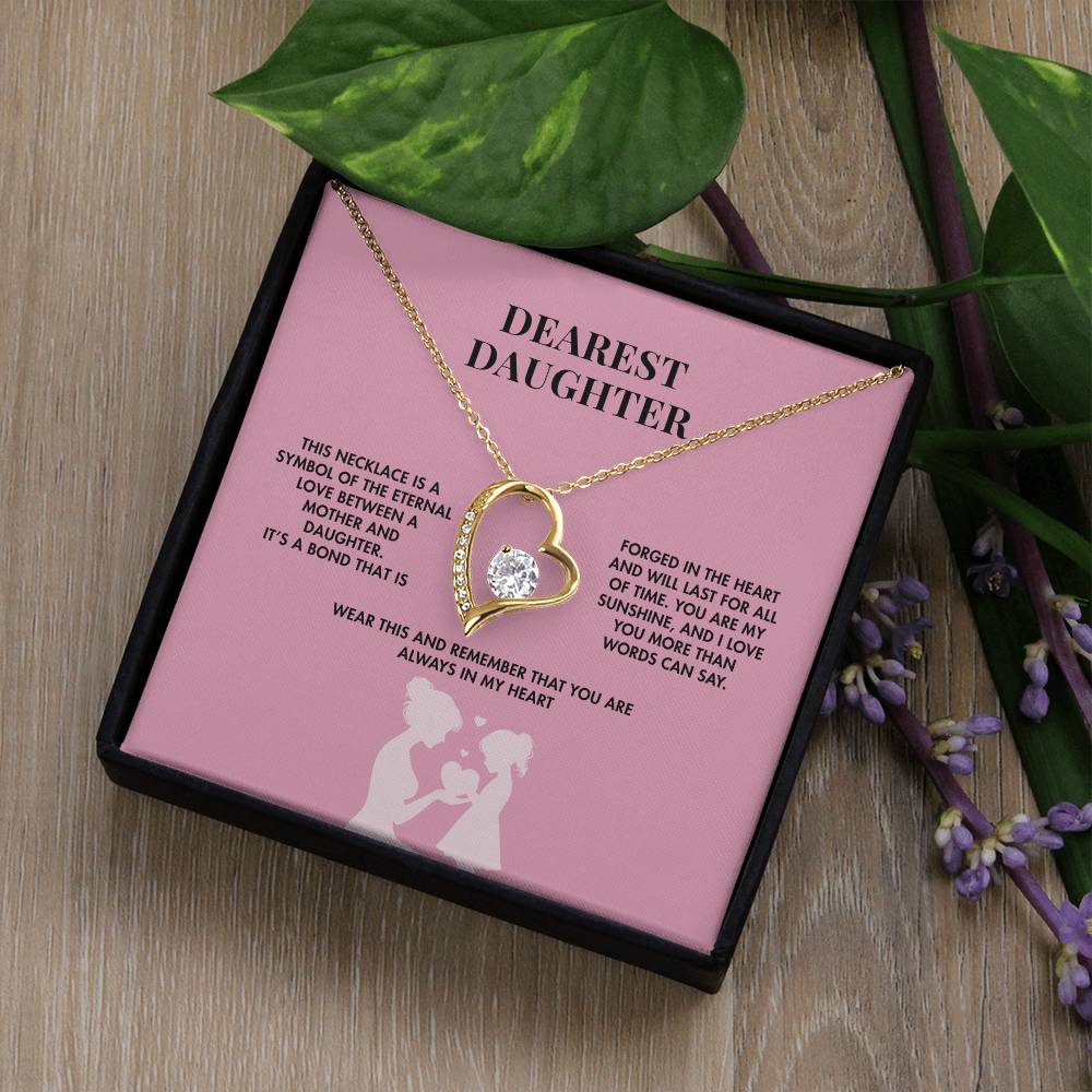 To My Daughter Forever Love Necklace from Mom | 14K White Gold Finish Heart Pendant | Meaningful Birthday Gift