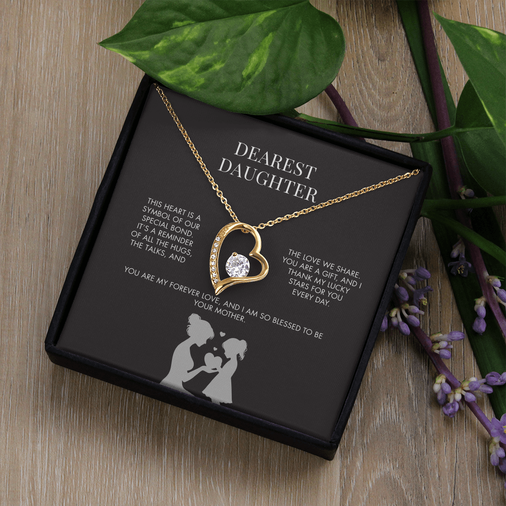 To My Daughter Forever Love Heart Pendant from Mom | Premium 14K White Gold Finish Necklace | Special Holiday Gift