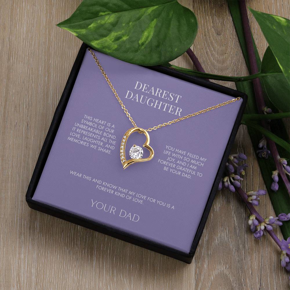 To My Daughter Forever Love Heart Pendant from Dad | Premium 14K White Gold Finish Necklace | Special Holiday Gift