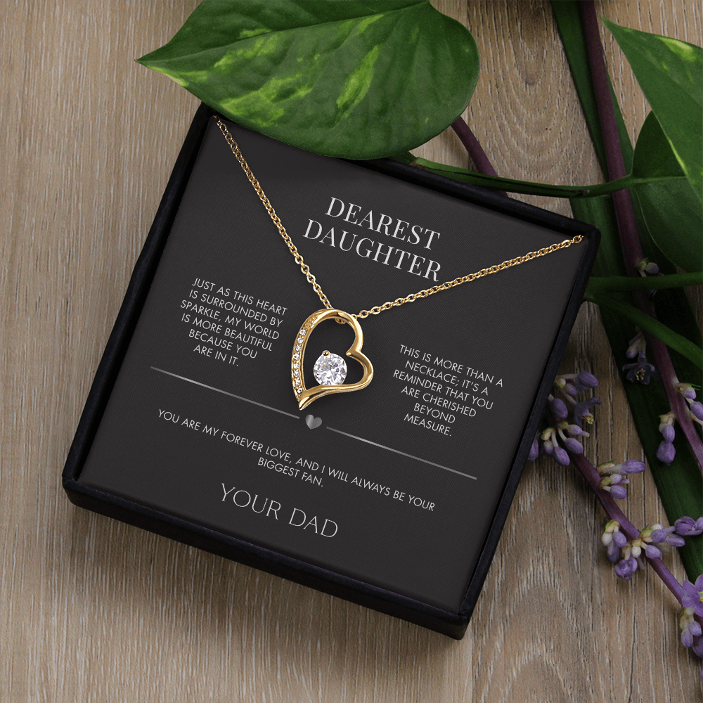 Father to Daughter Forever Love Necklace | 18K Yellow Gold Finish Crystal Pendant | Meaningful Everyday Jewelry Gift