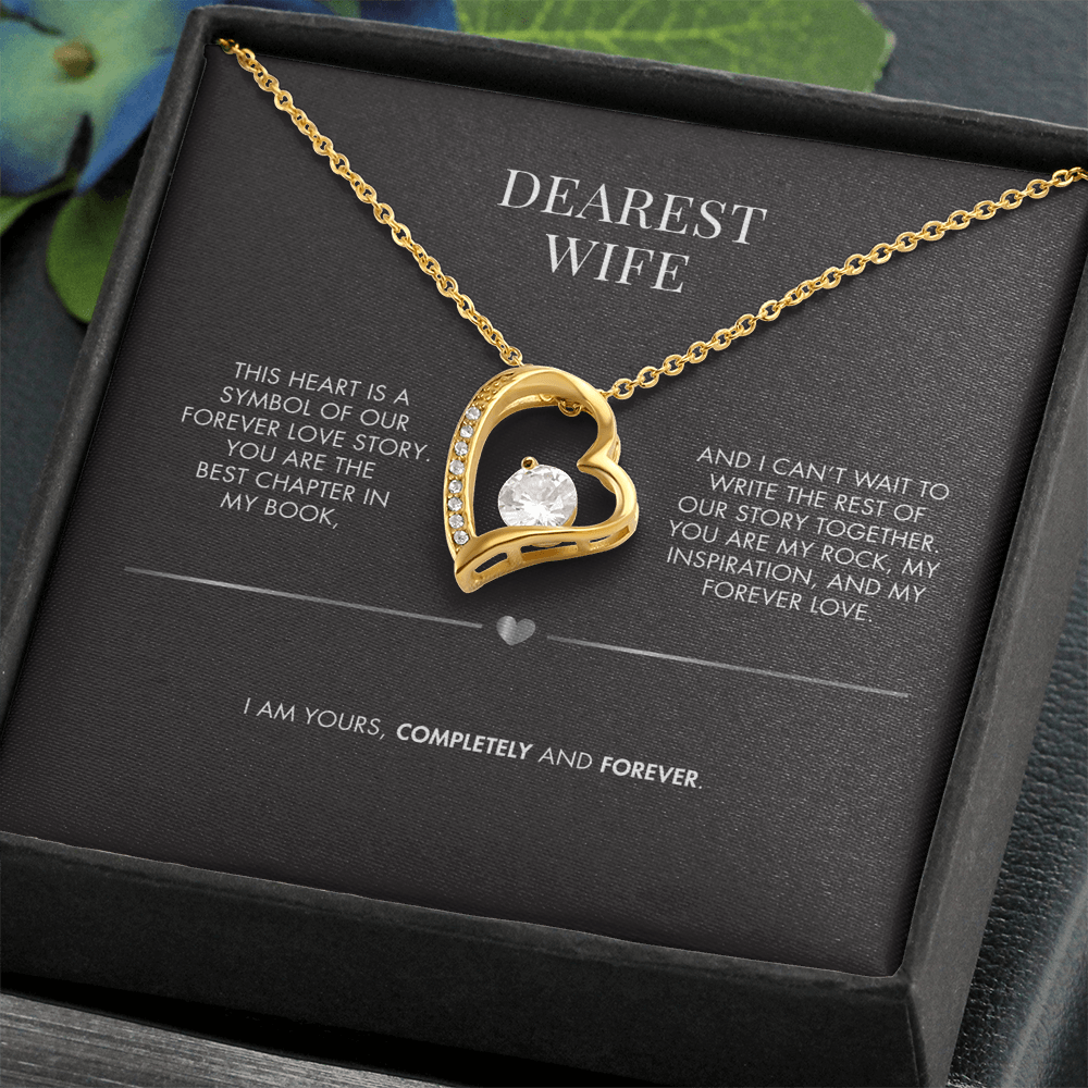 Husband to Wife Forever Love Crystal Pendant | 18K Yellow Gold Finish Necklace | Romantic Holiday Gift for Her