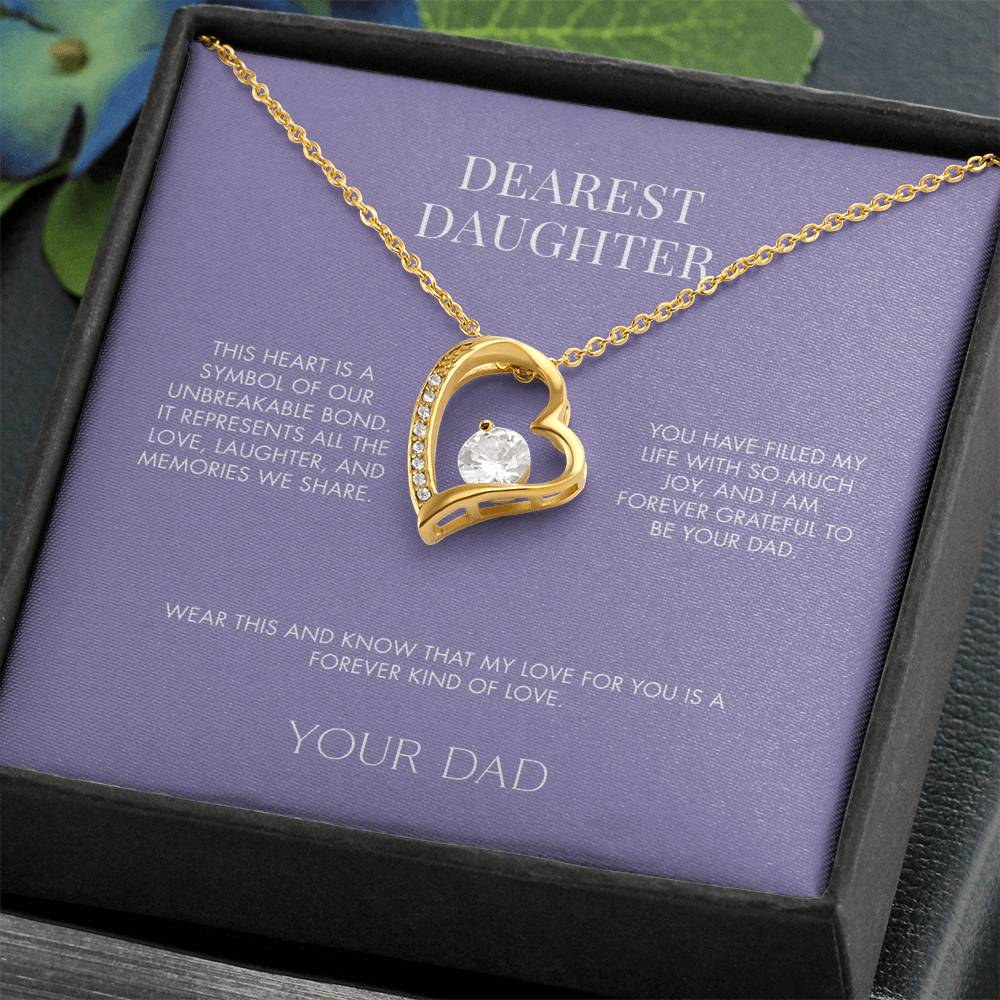 To My Daughter Forever Love Heart Pendant from Dad | Premium 14K White Gold Finish Necklace | Special Holiday Gift