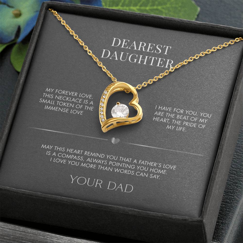 Dad to Daughter Forever Love Crystal Necklace | 18K Yellow Gold Finish | Heartfelt Graduation Keepsake