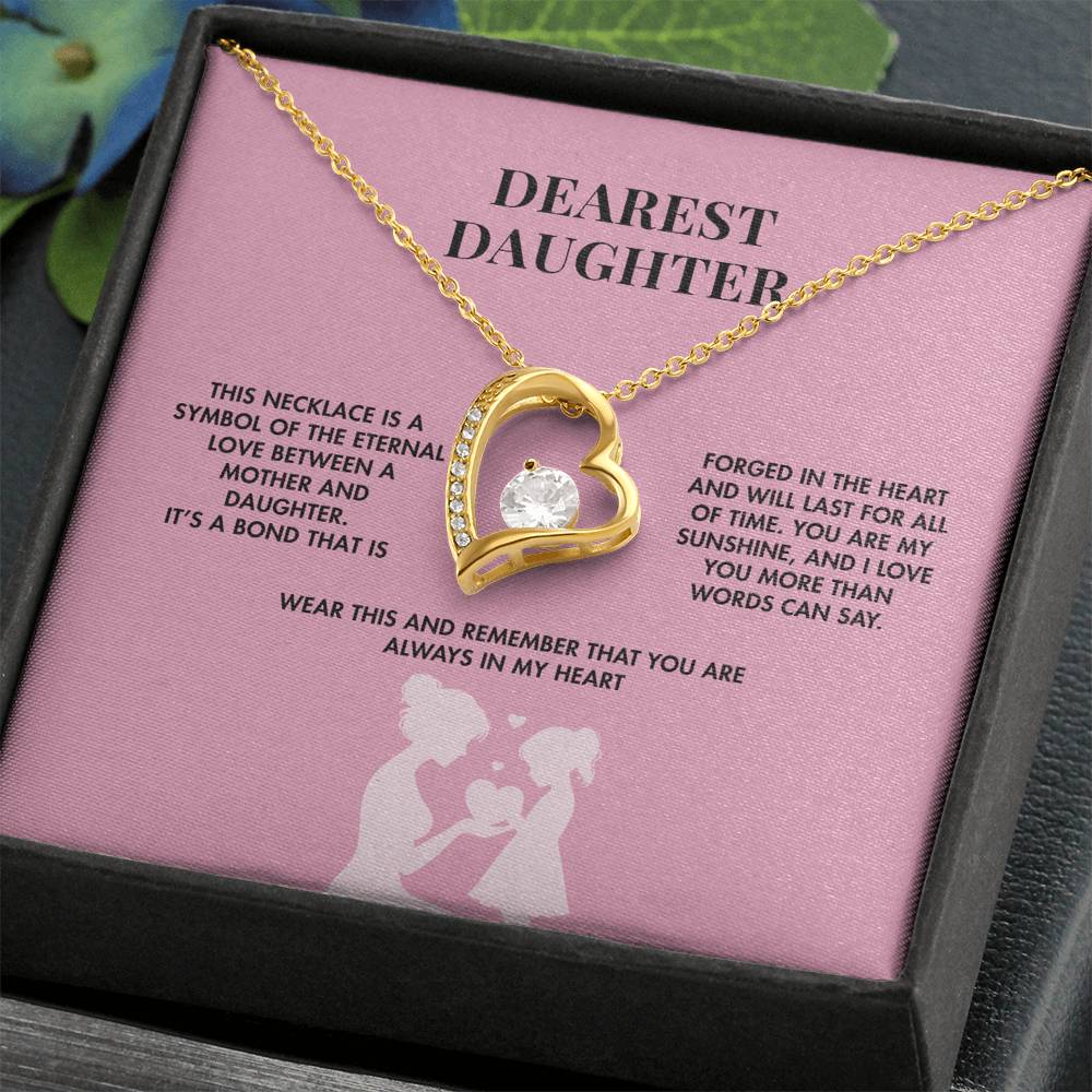 To My Daughter Forever Love Necklace from Mom | 14K White Gold Finish Heart Pendant | Meaningful Birthday Gift