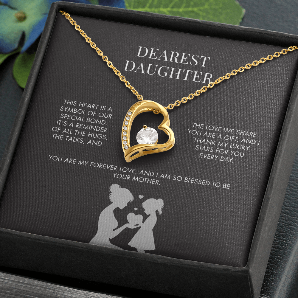 To My Daughter Forever Love Heart Pendant from Mom | Premium 14K White Gold Finish Necklace | Special Holiday Gift