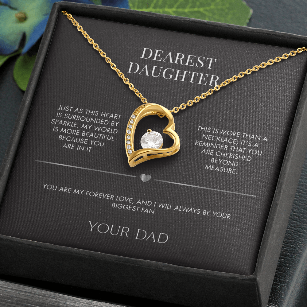 Father to Daughter Forever Love Necklace | 18K Yellow Gold Finish Crystal Pendant | Meaningful Everyday Jewelry Gift