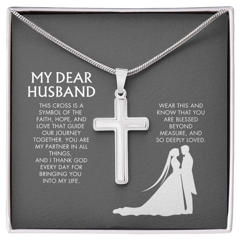 Wife to Husband Artisan Cross Necklace from Husband | 18K Yellow Gold Finish Faith Pendant | Adjustable Snake Chain Gift